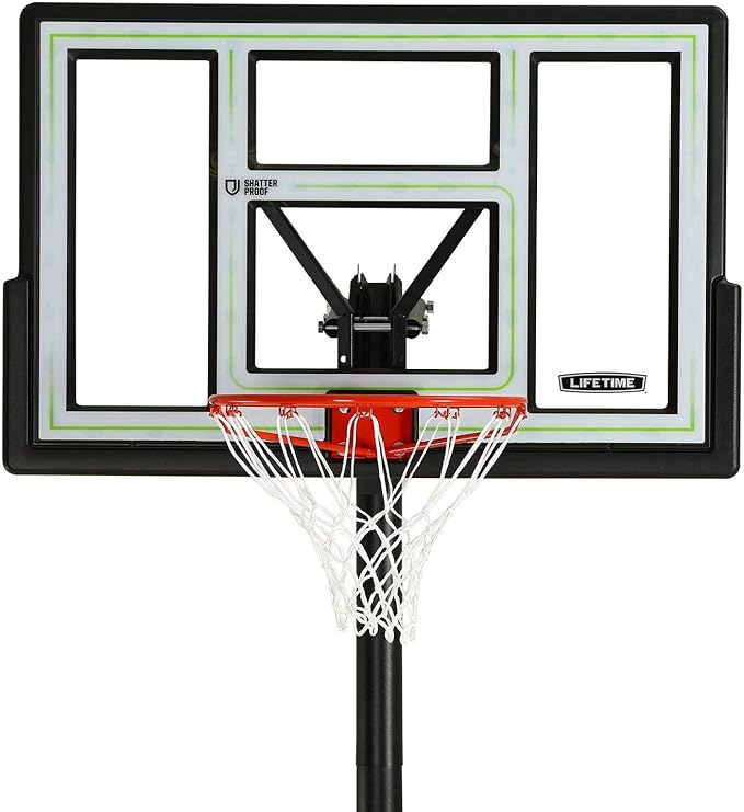 Lifetime Pro Court Height Adjustable Portable Basketball System, 44 Inch Backboard, Blue/White