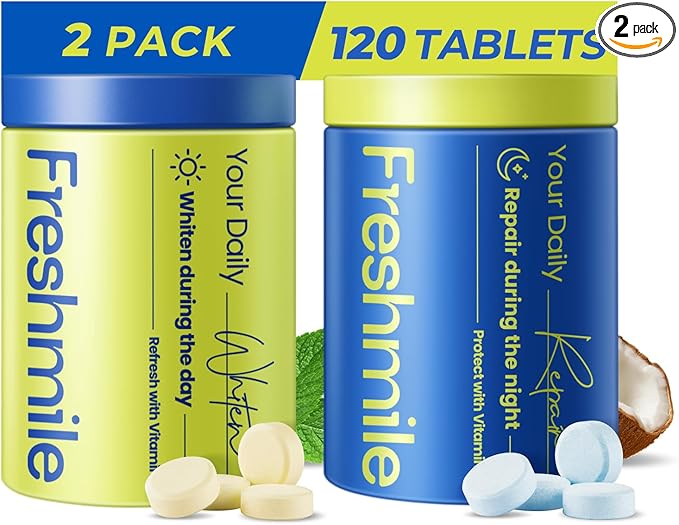 Whitening Toothpaste Tablets with Nano-Hydroxyapatite (NHA), Natural Teeth Whitening & Repair, Xylitol for Fresh Breath, Fluoride-Free, Protects Sensitive Teeth & Gums (120 Count)