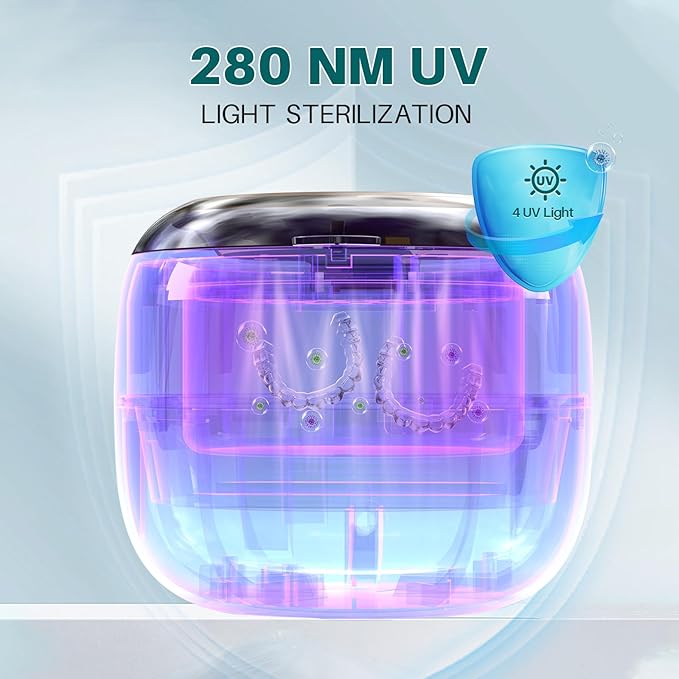 Voraiya Dental Ultrasonic Retainer Cleaner Machine, 45kHz Denture Cleaning Pod with 4 Modes Digital Timer for Aligner, Mouth Night Guard, Braces, Toothbrush, Jewelry, Ring