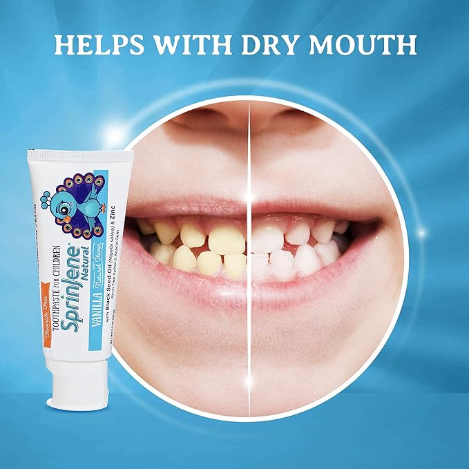 SprinJene Natural Children’s Toothpaste – Fluoride Free Vanilla Toothpaste for Toddlers & Kids – Gentle Safe Natural Formula with Patented Black Seed Oil & Zinc – Made in The USA (4 Pack)