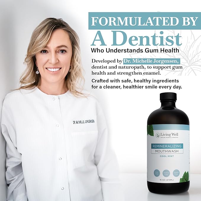 Living Well with Dr. Michelle Cool Mint Remineralizing Mouthwash | Hydroxyapatite & Colloidal Silver Formula | Alcohol-Free | Fluoride-Free Mouth Rinse