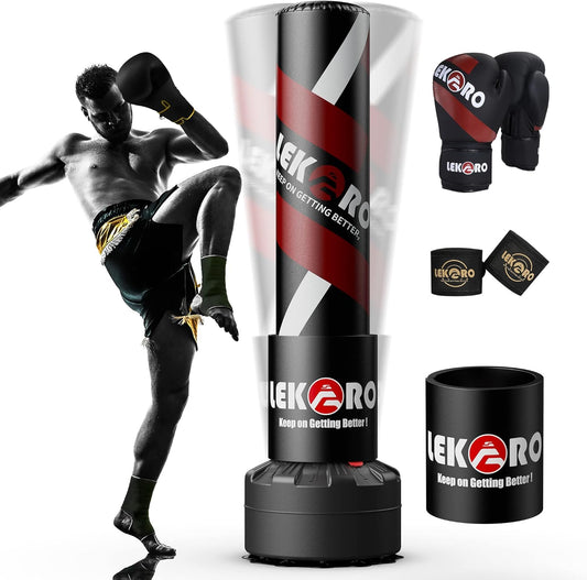 LEKÄRO Freestanding Punching Bag with Boxing Gloves, Heavy Boxing Bag with Stand for Adult Kids, Standing Kickboxing Bag