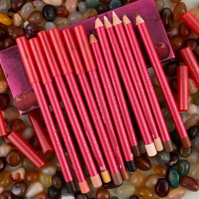 12Pcs Lip Liner Pencil Set - Matte Lip Combo for Women, Waterproof & Smudgeproof, Precise Lip Shaping & Sculpting, Includes Sharpener, Assorted Colors Set A
