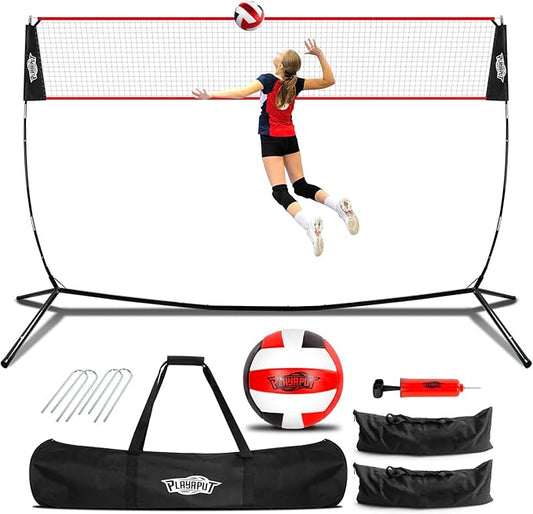 20FT Volleyball Training Net, Height Adjustable Volley Ball Nets for Hitting,Serving Spiking Practice,Portable Volleyball-Net for Beach Indoor Outdoor Bacyard| with Carryingbag & Sandbags