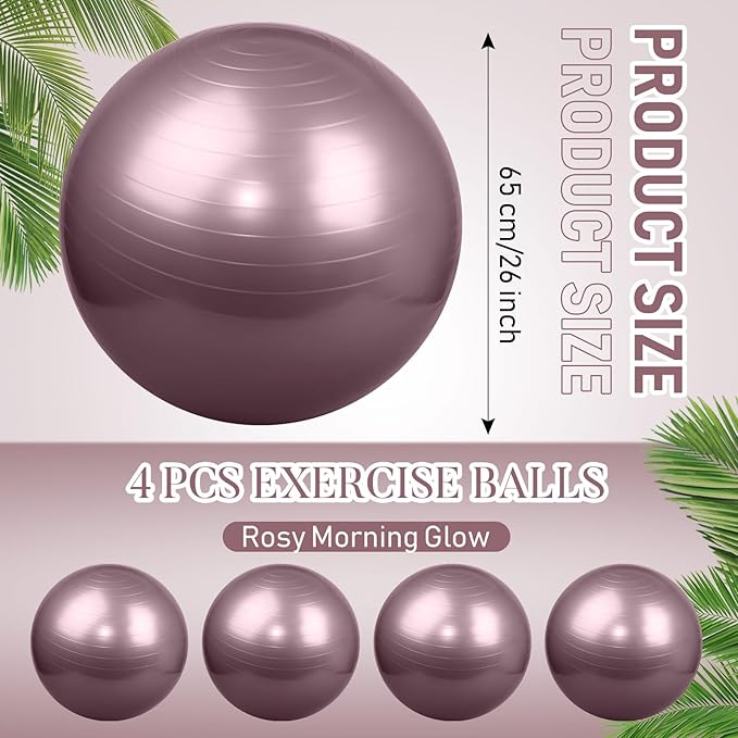Leyndo 4 Pcs 26 Inch Yoga Exercise Ball Pilates Pregnancy Birthing Fitness Ball with Quick Pump Anti Burst for Improved Posture, Balance, Yoga, Pilates, Training