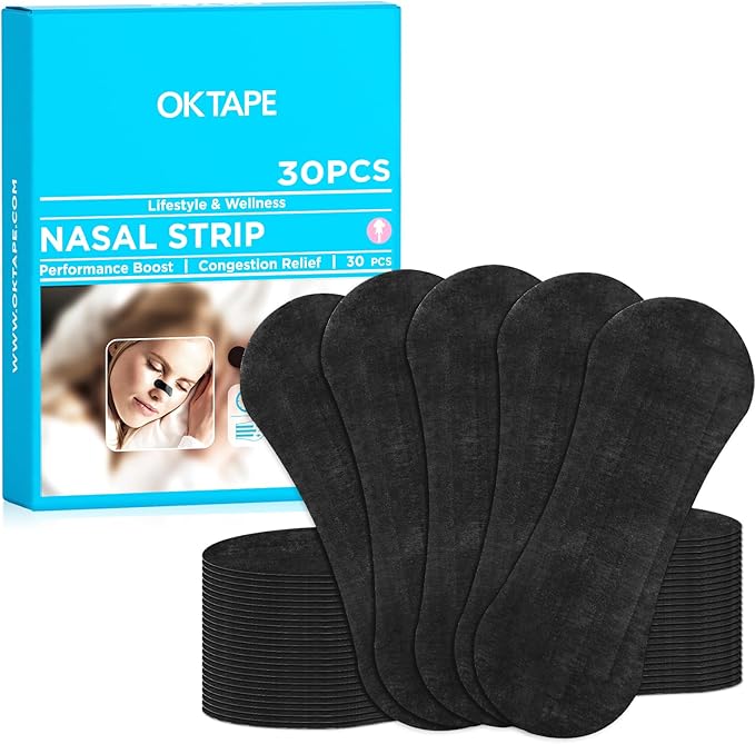 OK TAPE Nose Strips for Breathing and Snoring, 30Pcs Black, Nasal Strips for Snoring and Running, Performance Boost Snoring Solution, Help Relief Nasal Congestion and Reduce Snoring