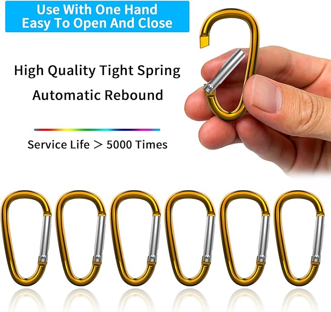 30PCS Aluminum Carabiner Clips, 2" D Shape Spring Snap Hooks Carabiner with 30PCS Keyring Keychain Hook