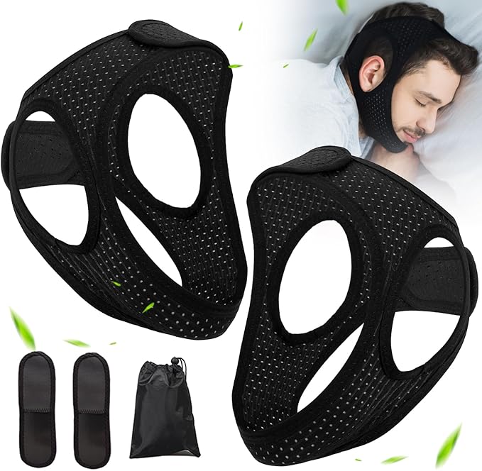 Forzacx Chin Strap for Cpap Users Anti Snoring Devices 2 Pack - Breathable Cpap Chin Strap Snoring Solution, Effectively Reduce Snoring, Non-Stick Hair, Don't Fade - Black