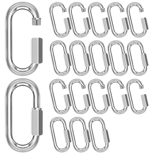 M8-20 Pack 3“ Quick Links Chain Connectors, 5/16″ Galvanized Chain Locking Carabiners Hooks, 1200LBS Heavy Duty Thread Quick Link Clips, Twist Oval Keychain D Shape for Swing, Camping