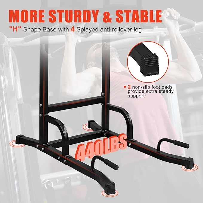 LSKSSNG Power Tower Dip Station Pull Up Bar for Home Office Gym, Multi-Function Workout Dip Station Power Tower for Full Body Strength Training Fitness Equipment, Pull Up Stand Holds Up to 440LBS