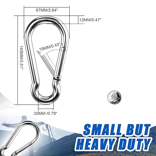 Large Carabiner Clip Hooks, 1pc 5.5 inch Carabiner Heavy Duty, 304 Stainless Steel Spring Snap Hook Fits Camping Hanging Hiking Weight Lifting, Metal Clips for Rope or Chain
