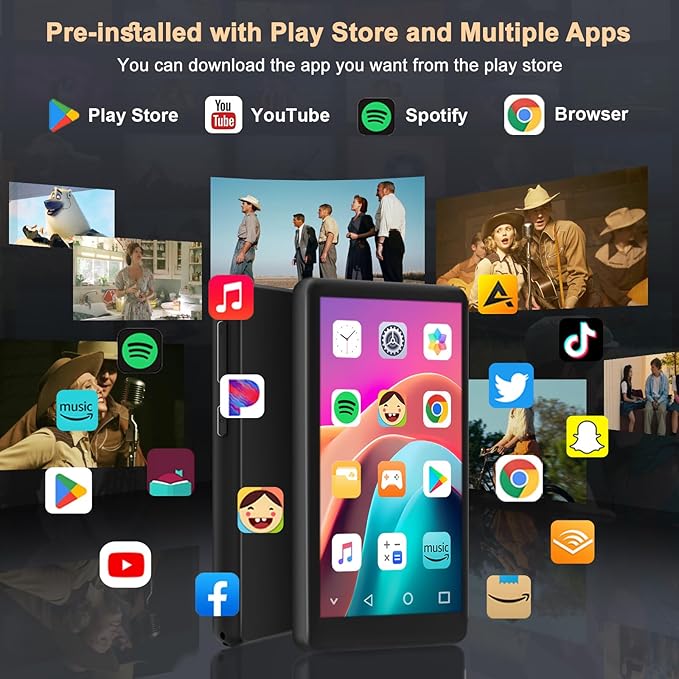 96GB MP3 Player with Bluetooth and WiFi, 4.1" Touch Screen, Silicone Protective case, Octa-core, MP4 MP3 Player for Spotify, Pandora, 96GB Storage Up to 1Tb, Android Music Player for Parental Control