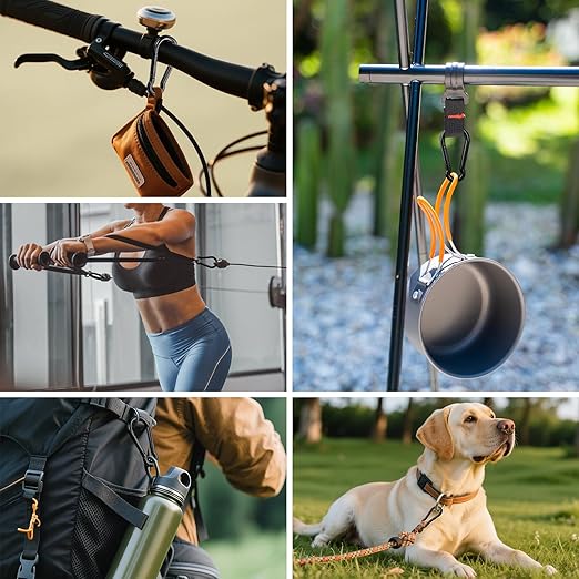 KINLINK 4 Pack Black Carabiner Clip, 4 inch Heavy Duty Spring Snap Hook, Caribeener Clips for Outdoor Camping, Swing Set, Hammock, Hiking Travel, Fishing, Weight Lifting Machine