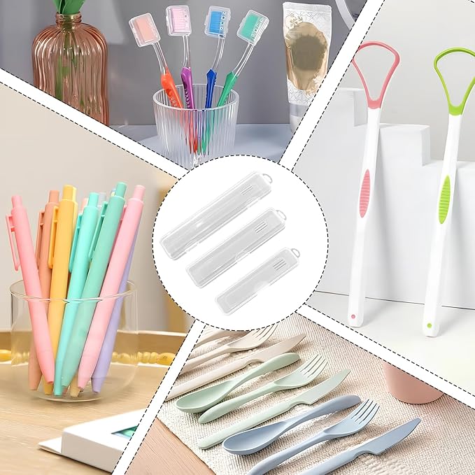 9 Pcs Tongue Scraper Case, Portable Clear Tongue Scraper Travel Case, Transparent Appearance, Easy to Open and Close, Not Easy to Break, Can Accommodate Dental Floss, Toothbrush, Small Teaspoon