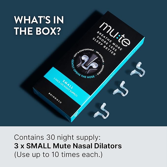 Mute by Rhinomed Nasal Dilator for Snore Reduction | Small 3pk | Increase Airflow | Anti Snoring Devices | Nasal Dilators for Sleeping | Internal Nasal Dilator | Snoring Solution | Transparent