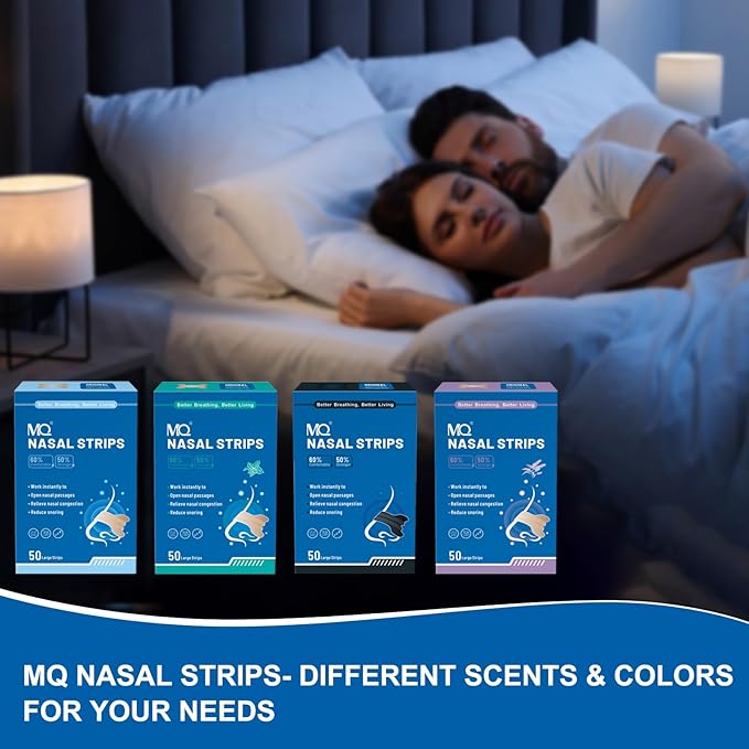 MQ 50ct Upgraded Nasal Strips for Snoring Nose Strips for Breathing Extra Strength Snore Strips to Open Nasal Passages, Relieve Nasal Congestion
