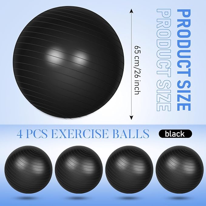 Leyndo 4 Pcs 26 Inch Yoga Exercise Ball Pilates Pregnancy Birthing Fitness Ball with Quick Pump Anti Burst for Improved Posture, Balance, Yoga, Pilates, Training