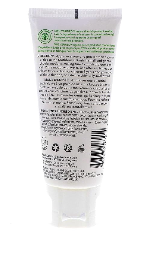 ATTITUDE Baby & Child Fluoride-Free Training Toothpaste, Natural, Vegan & EWG Top Scoring, Strawberry, 2.5 Oz (16721) (Pack of 2)