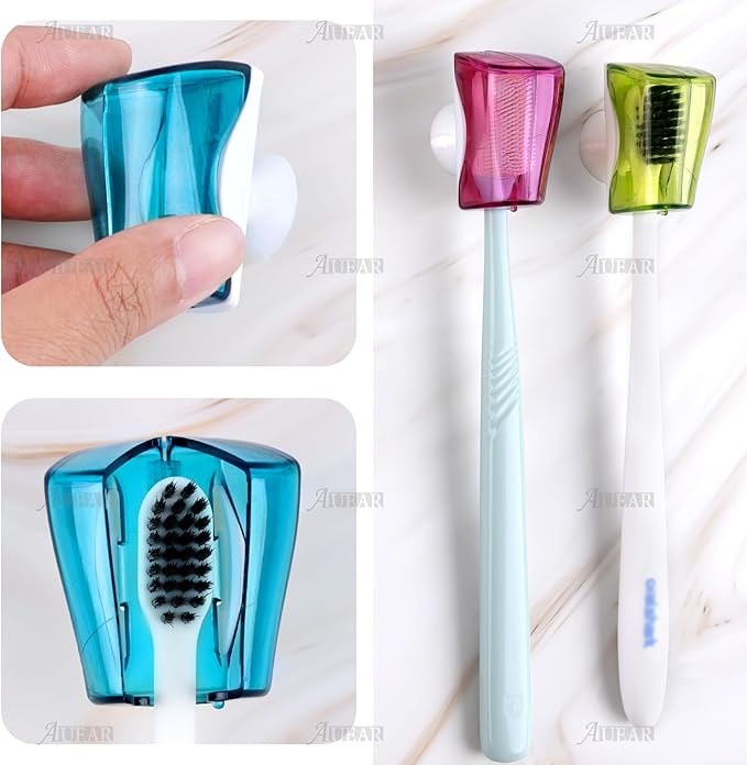 AUEAR, 3 Pack Toothbrush Head Covers with Suction Cup Anti Dust Wall Mirror Toothbrushes Holder Protective Case for Bathroom Home Travel Outdoor & Camping
