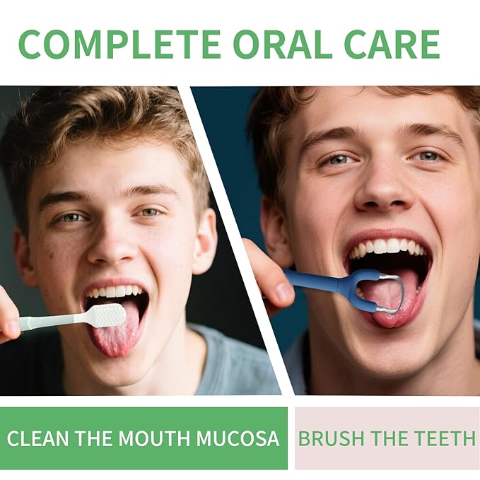 Effective Tongue Scraper and Oral Mucosal Cleaner Kit for Adults - Ergonomic Tongue Cleaner Promotes Fresher Breath, Oral Mucosal Cleaner package, Personal Care Essential (Blue)