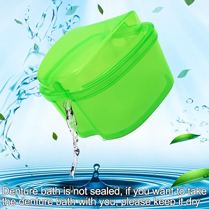 Keedolla Denture Cups for Soaking Dentures, Denture Cleaning Case Retainer Container Mouth Guard Bath Box Holder Case with Brush for Night Guard, Gum Shields and Dental Appliances