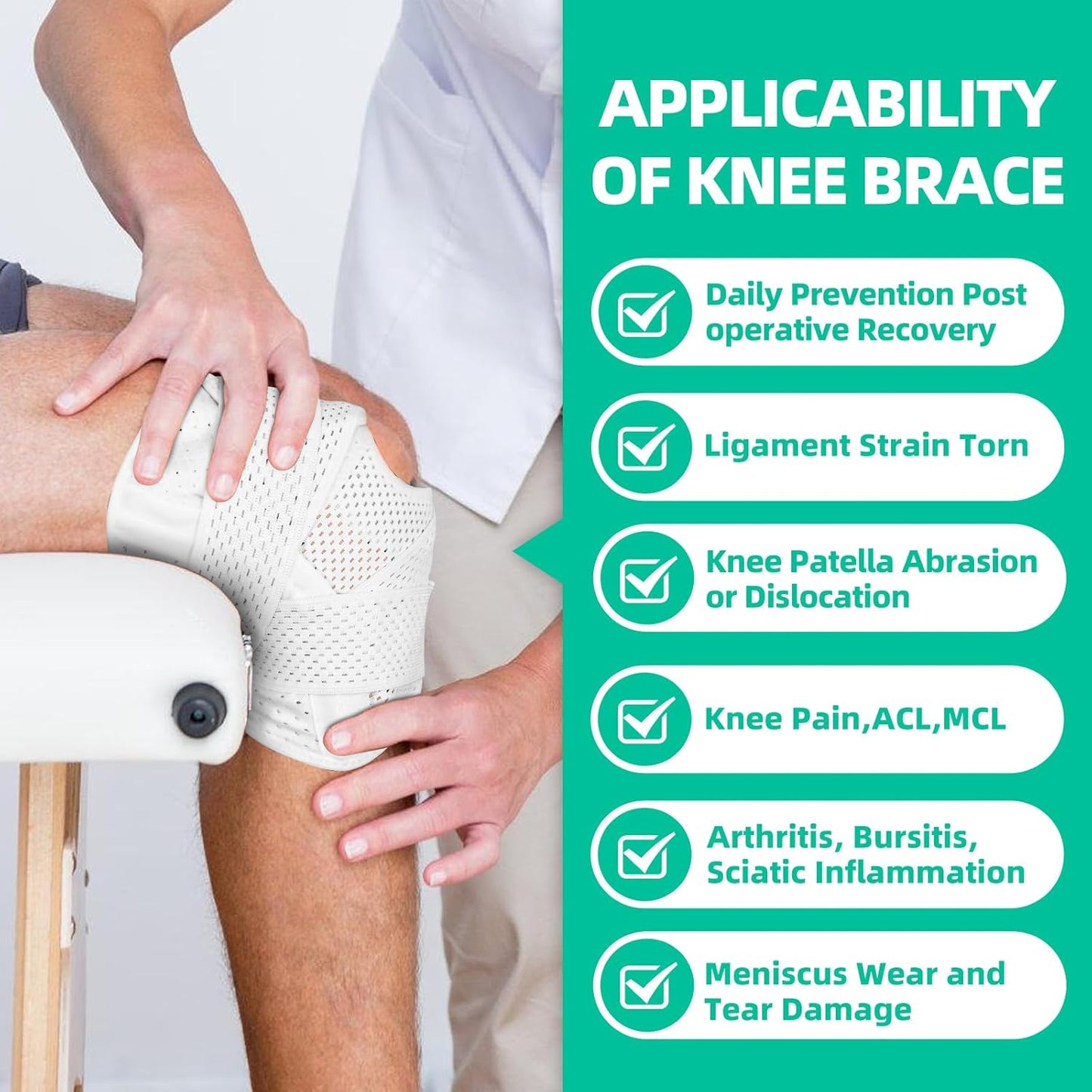 Adjustable Knee Brace for Women,Knee Stabilizer Support for ACL,MCL,Meniscus Wear and Tear Damage,Knee Sleeves for Knee Pain, Dual Strap Knee Wrap for Compression and Stability (Medium)