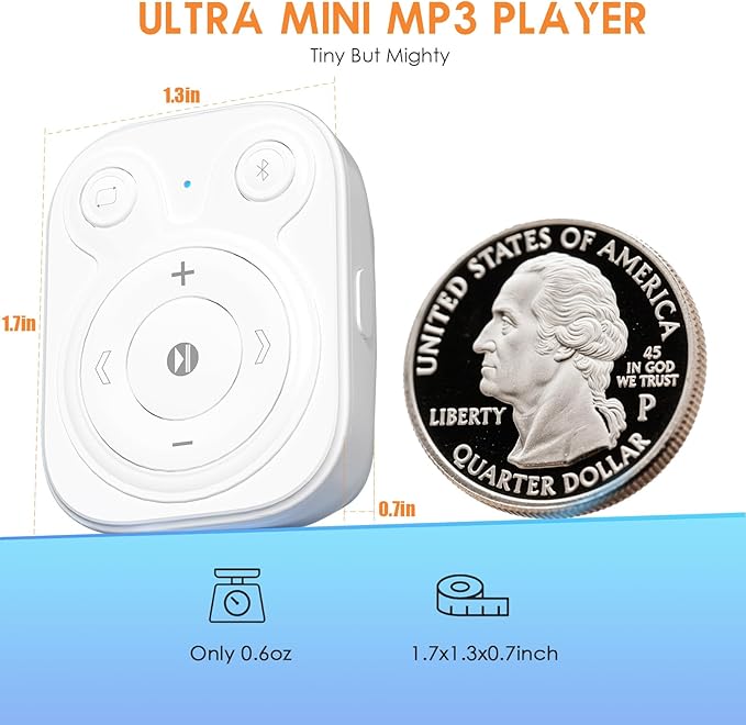 64GB Clip MP3 Player: Upgraded Bluetooth 5.3, Earphones Included, 15 Hours Battery Mini Music Player, 1000+ Songs Storage, No Phone Needed, Portable Music Players