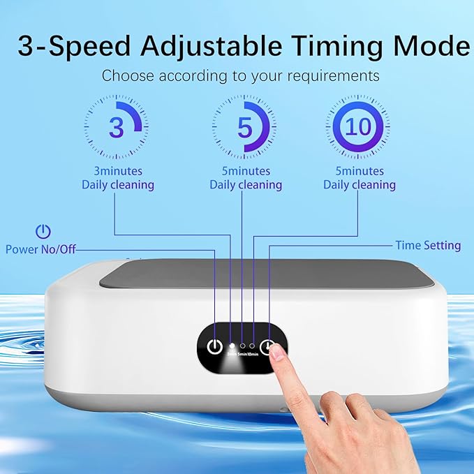 Jewelry Cleaning Ultrasonic Machine with 3 Modes Timer, 40W 22oz (640ml) 49KHz Portable Professional Jewelry Cleaning Ultrasonic Eyeglass Cleaner for Watches, Dentures, Ring, Razor,Makeup Brush