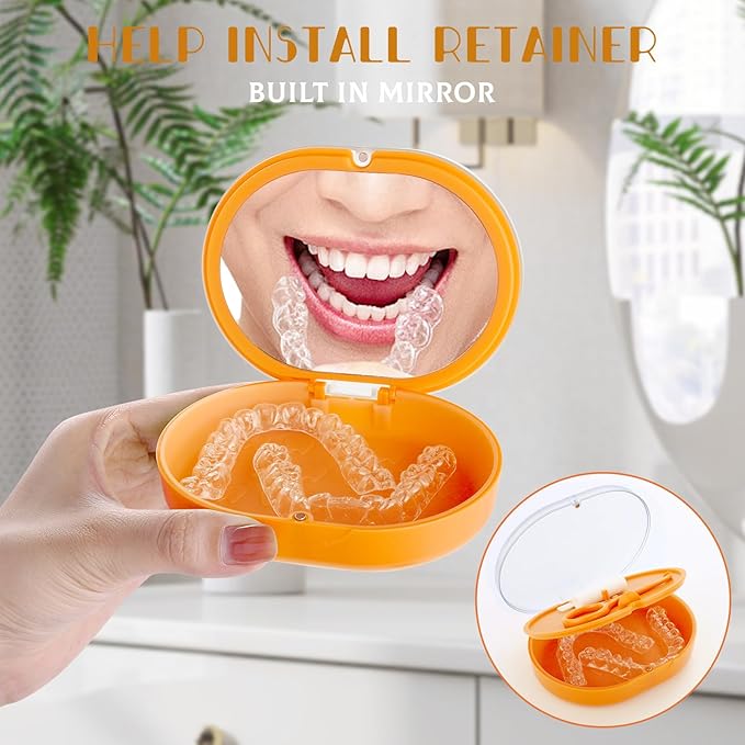 New Double-layer Aligner Case with Belt Chewing,Removal Tool,Cleaning Brush,Built in Mirror Orthodontic Case