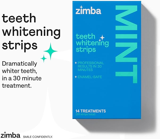 Zimba Coconut Flavored Teeth Whitening Strips | Vegan, Enamel Safe Hydrogen Peroxide Teeth Whitener for Coffee, Wine, Tobacco, and Other Stains | 14 Day Treatment | Coconut