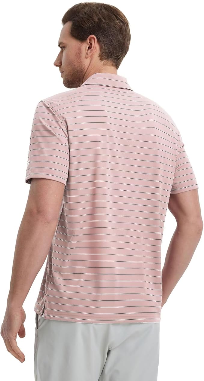 M MAELREG Mens Striped Golf Shirts Short Sleeve Silk-Like Touch Water-Resistant Breathable Soft Collared Polo Shirts for Men