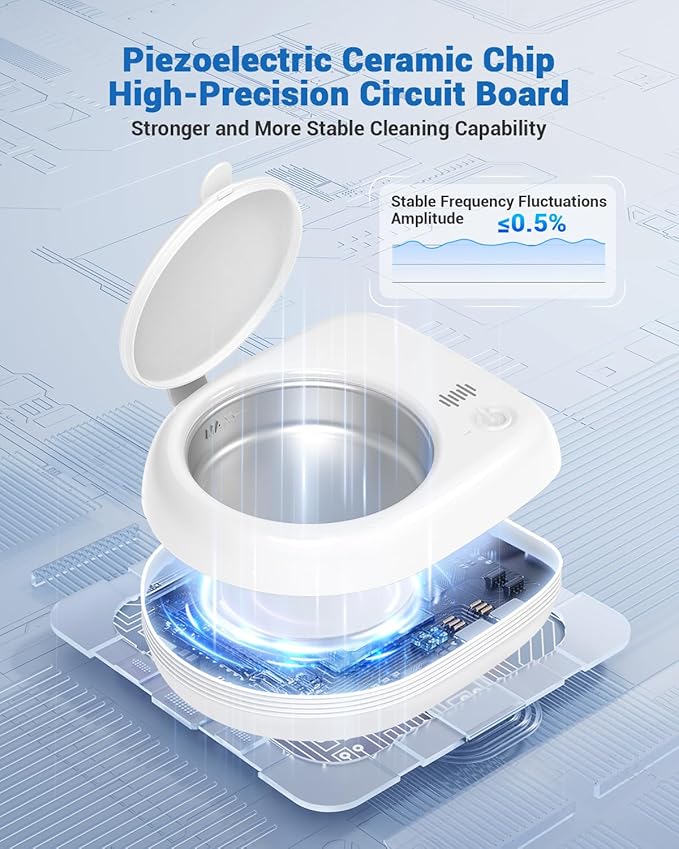 Rechargeable Ultrasonic Retainer Cleaner Machine | 50kHz 1.9 inch Ultra-Thin Portable | Night Guard Aligners Jewelry |6pcs Cleaner Tablets Included | Quick & Deep Clean Modes | Oral Dental Care