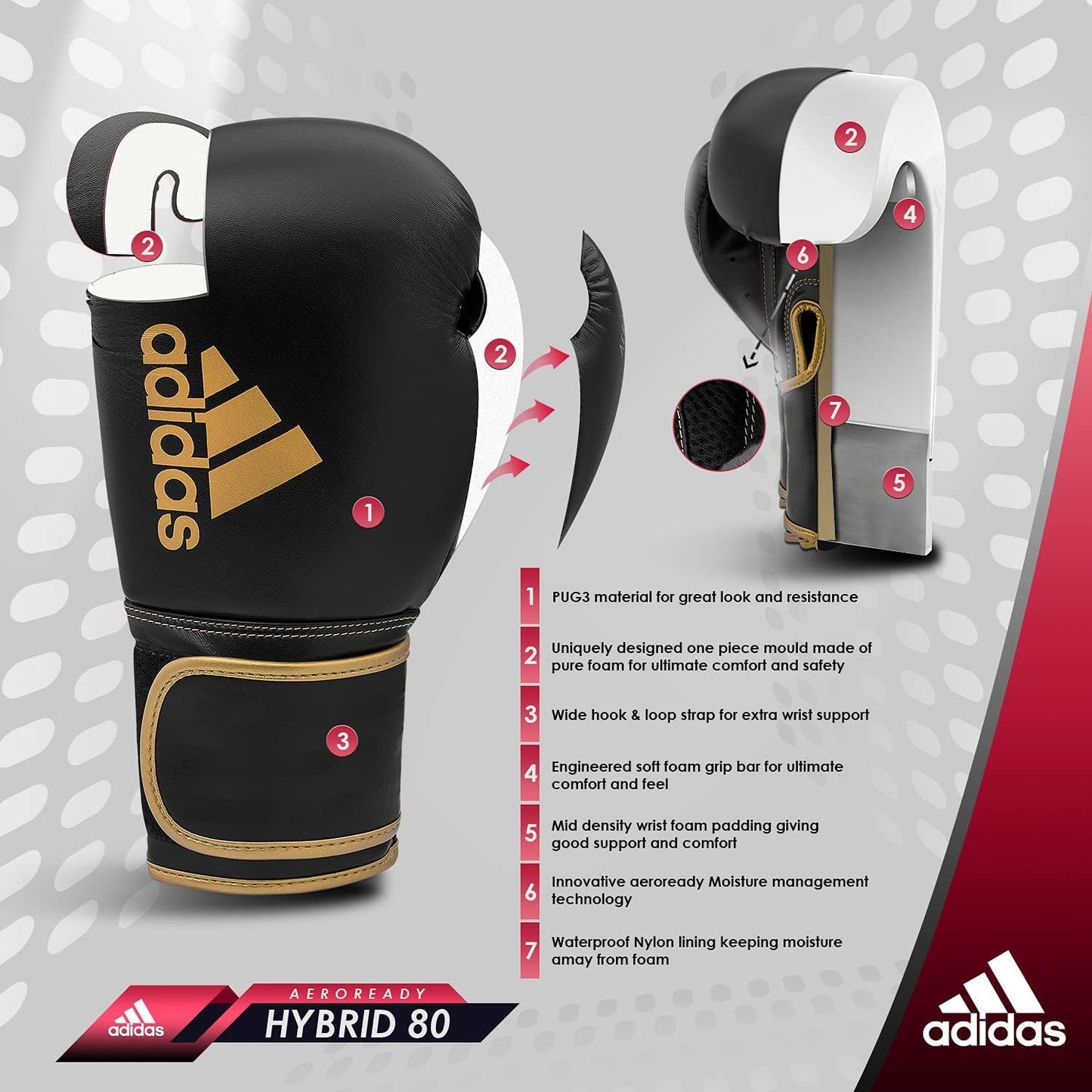 Adidas Hybrid 80 Boxing Gloves - Adult Boxing Gloves for Men & Women - Heavy Bag Gloves, Kickboxing Gloves for Women, MMA Sparring Gloves, Punching Bag Gloves for Men