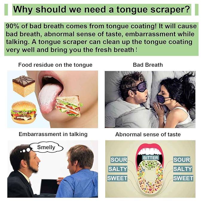 2PCS Tongue Scrapers, Reduce Bad Breath Tongue Cleaner, BPA Free, Get Rid of White Tongue, Dentist Rcommends Tongue Brushes