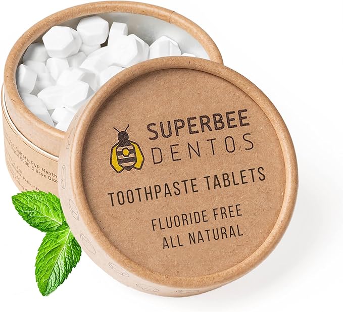 SuperBee Dentos Toothpaste Tablets & Dentos Floss, 150 Tabs, Fluoride Free & Eco Friendly, Travel Mouthwash Tablets, Sensitive Bites Kids Adults, Chewable Tablet, Spearmint