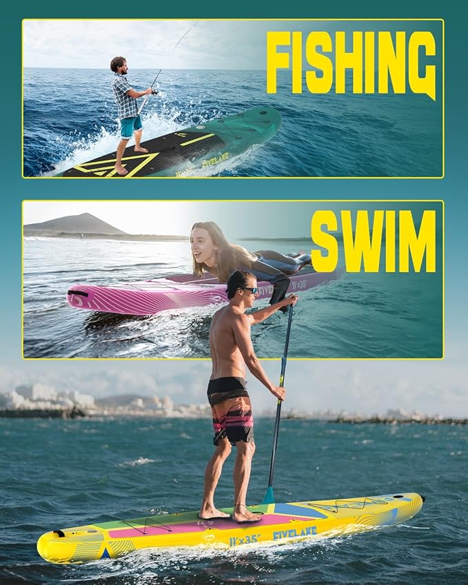 Inflatable Stand Up Paddle Board 11' x 35'' x 6'' Wide Stable Design,SUP Paddleboard Capacity 430lb for Adults Youth 120L Backpack,Carrying Strap,Double Action Pump,Waterproof Bag