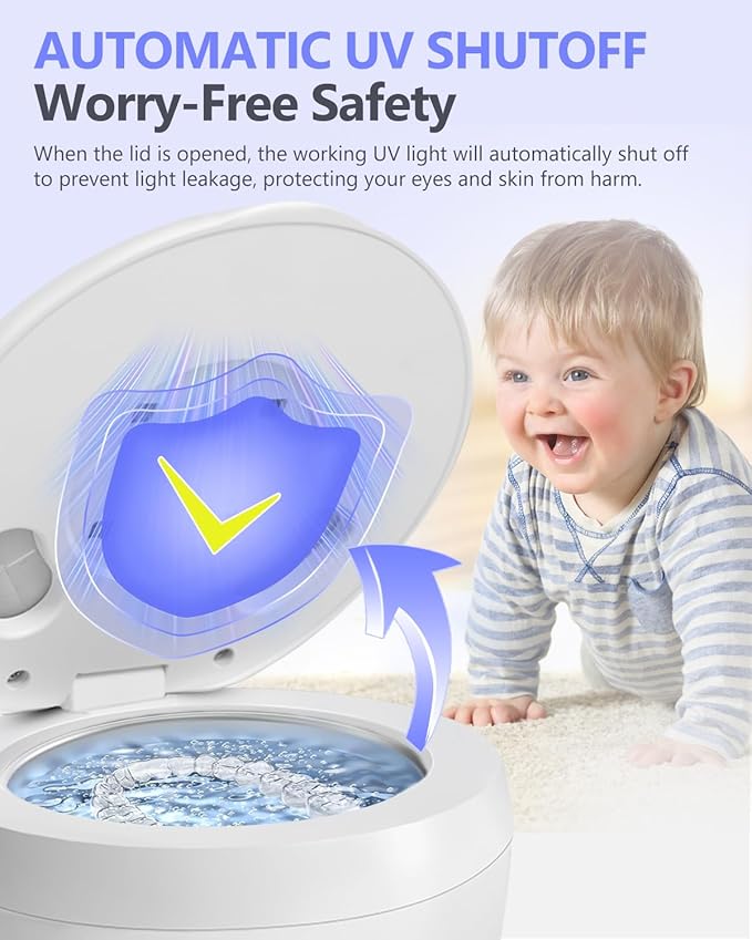 Dental Ultrasonic Retainer Cleaner Machine 45kHz, UV Denture Cleaner with 4 Modes Digital Timer, Portable 200ML UltraSonic Cleaning Pod for Night Mouth Guard, Aligner, Braces, Jewelry and More-White