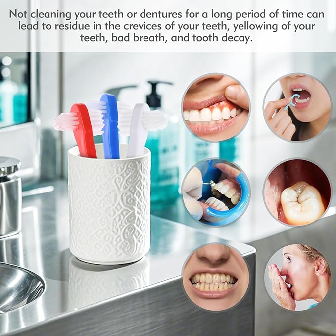 6 Pack Portable Denture Brush, Dual Headed Firm Hard Bristle Denture Toothbrush, Dentures Brushes for Cleaning Dentures, False Teeth, Clear Braces and Mouth Guards