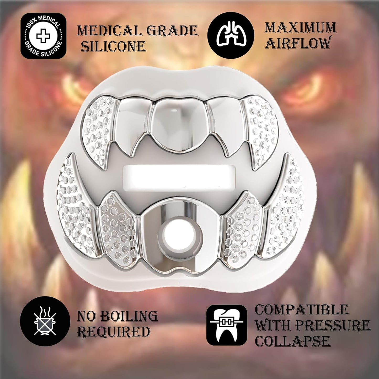 LeCool Football Mouth Guard with Connected Strap- 3D Beast Chrome Adult and Youth Mouth Guard-Mouth Piece for Sports for Maximum Air Flow and Teeth Protection