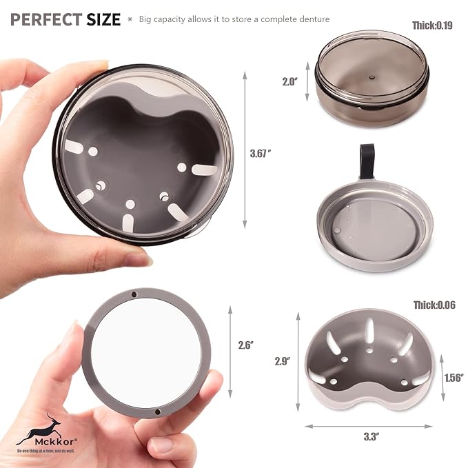 Denture cup, Definitely No-Leak Denture Bath Box for Traveling Perfectly, Denture Cup with Strainer & Mirror(White)