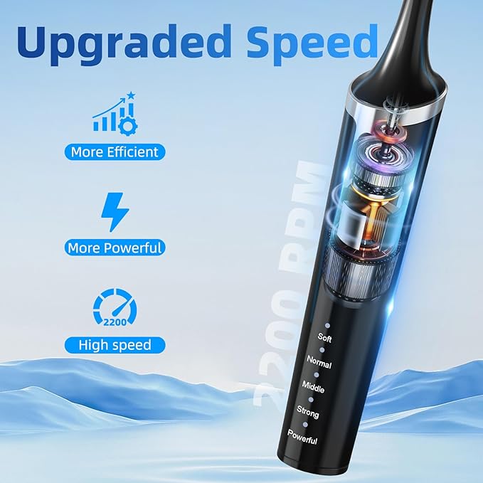 Tooth Polisher,Rechargeable Teeth Whitening Kits for Teeth Daily Cleaning and Whitening,Dental Polisher with 2 Set Polishing Brush Heads,LED Light,5 Speed Modes,Waterproof