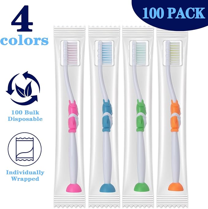 100 Pack Kids Toothbrush Soft Bristles Toddler Cute Toothbrush Bulk with Suction Cup, Includes Travel Covers, Individually Wrapped Toothbrushes for Kid Home School Daycare Camp (Penguin)