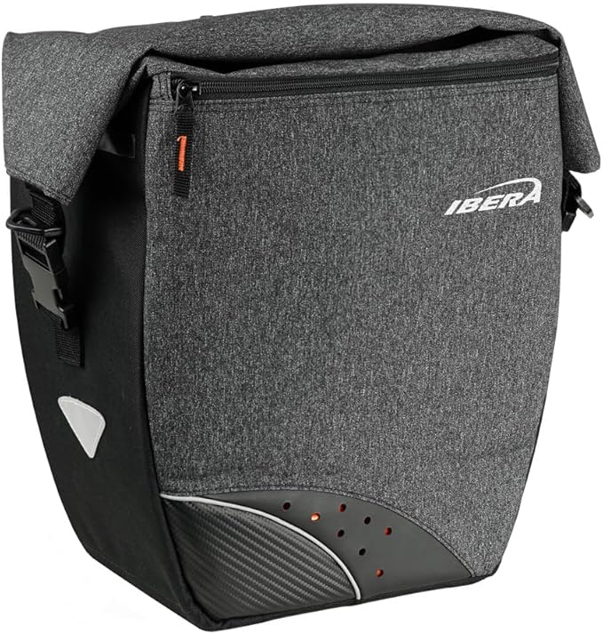 Ibera G-2 PakRak Pro Panniers Bike Bags (Pair) with Quick Release/Clip-On System - Bike Saddle Bags For Rear Rack Each with 19.8 lbs Capacity - Reflective Saddle Bag Bicycle, Fits Most Racks (Grey)