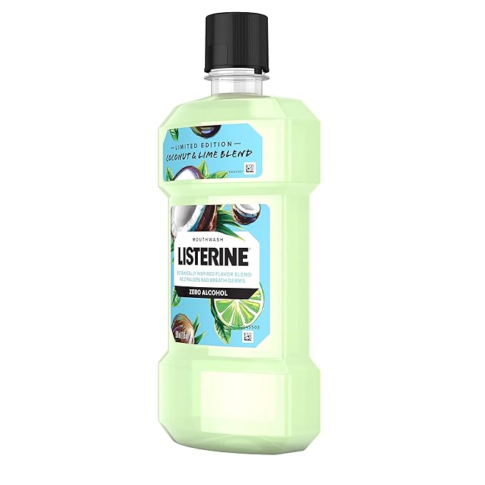 Listerine Coconut & Lime Alcohol Free Mouthwash, Oral Rinse Kills up to 99% of Bad Breath Germs, Limited Edition Coconut Lime Flavor, 500 mL