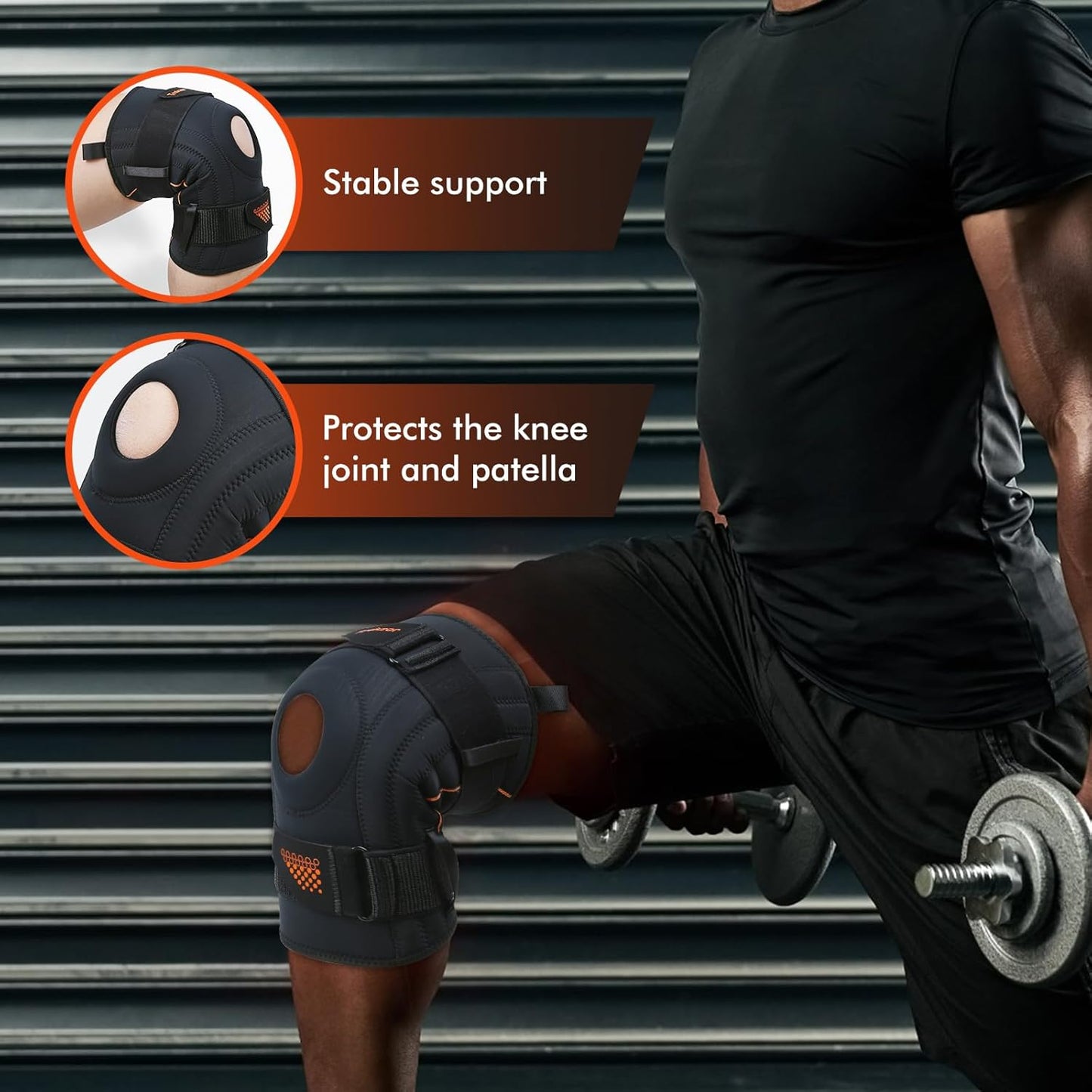 Adjustable Knee Brace for Women and Men, Patella Stabilizer Knee Brace, Knee Support with Side Stabilizers for Knee Pain Relief, Meniscus Tear, and Arthritis Pain (Black, Medium)