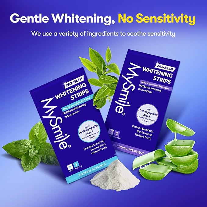 MySmile Teeth Whitening Strips, Hydroxyapatite-Infuse White Strips, Non-Sensitive Teeth Whitening with Soothing Natural Ingredients, Enamel-Safe, Residue-Free, Non-Slip, 7 Treatments Kit (14 Count)
