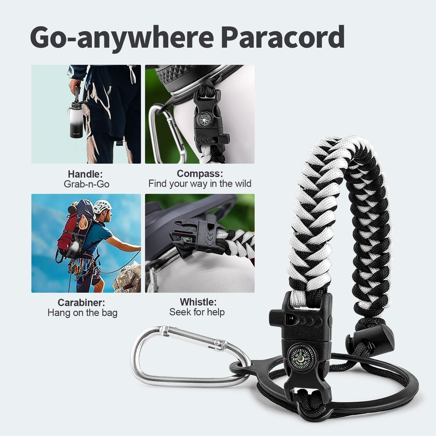 32 oz Insulated Water Bottle with Straw (Cold for 48 Hrs), Stainless Steel Triple Wall Vacuum Sports Water Jug, Leakproof Hydro Cup Flask with Paracord Handle & Straw Spout Lids & DIY Stickers