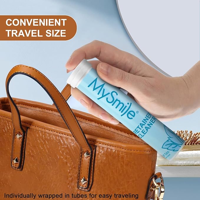 MySmile Retainer Cleaner with 120 Denture Cleaning Tablets, Quickly Remove Odors, Discoloration Stains & Plaque from Aligner, Mouth Guard, Night Guard and More Dental Appliances (Mint+Orange Flavor)