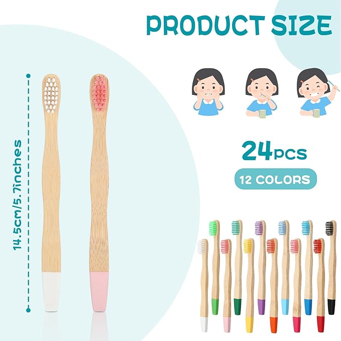 Estune 24 Pcs Kids Bamboo Toothbrushes Soft Bristle Individually Wrapped Toddler Toothbrush Manual Travel Tooth Brushes for Kids Children Adults School Travel Teeth Oral Supplies 5.7 Inch