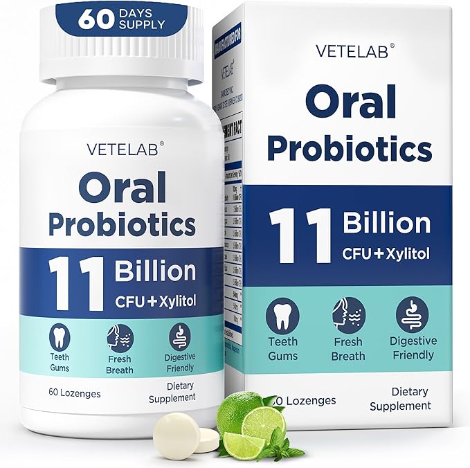 Oral Probiotics for Mouth Bad Breath - 11 Billion CFU Chewable Probiotics for Teeth & Gums, Dry Mouth, Gum Restore, Fresh Breath, Chronic Halitosis & Gut Health, 60 Lozenges